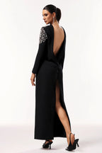 Ciara Elegant Embellished Backless Black Gown