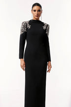 Ciara Elegant Embellished Backless Black Gown