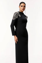Ciara Elegant Embellished Backless Black Gown