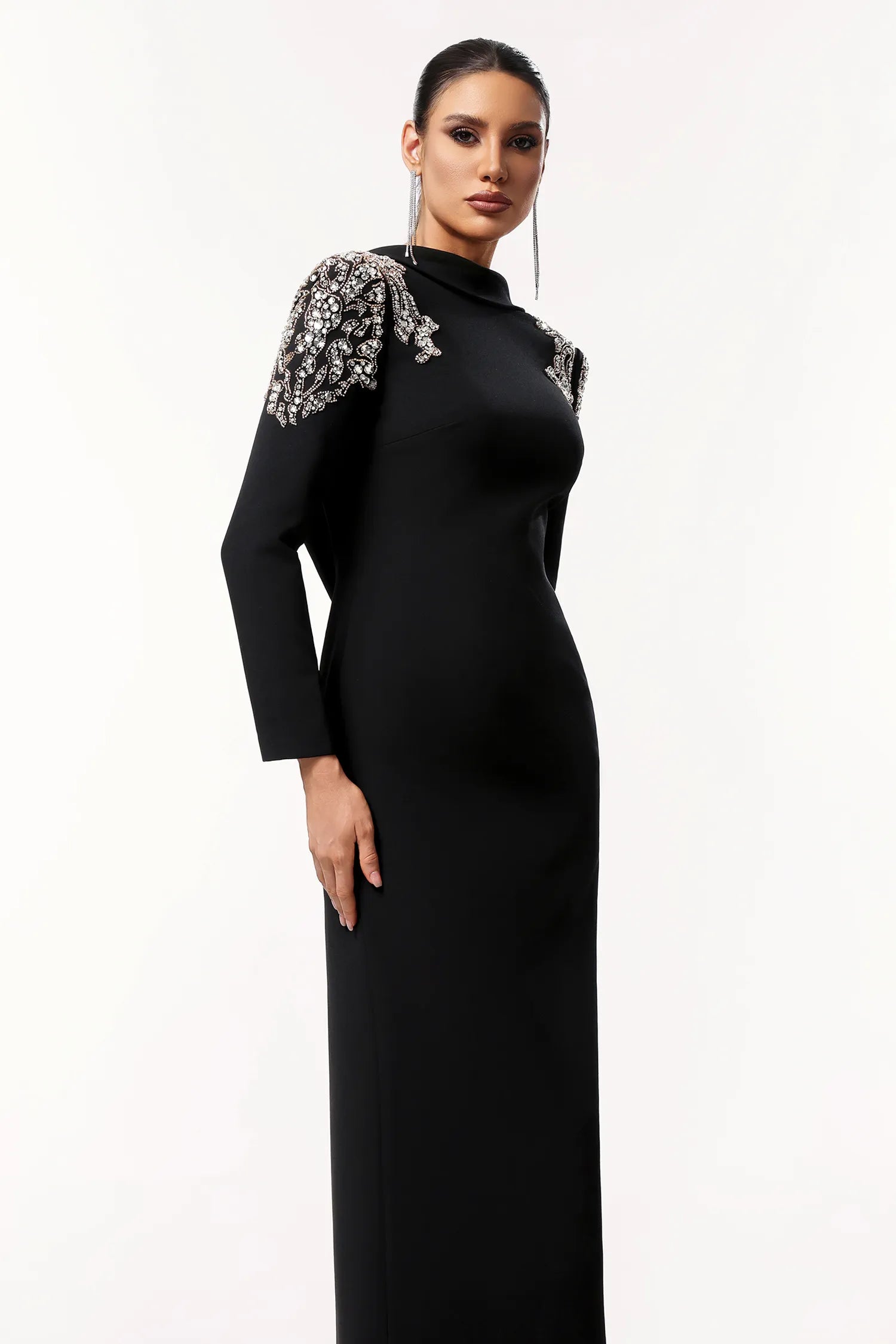 LLstyle Elegant Embellished Backless Black Gown