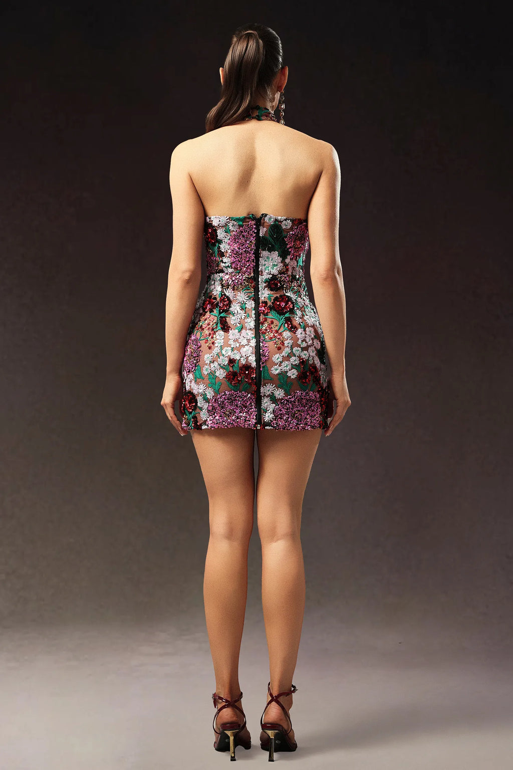 LLstyle Floral Embellished Halter Mini Dress