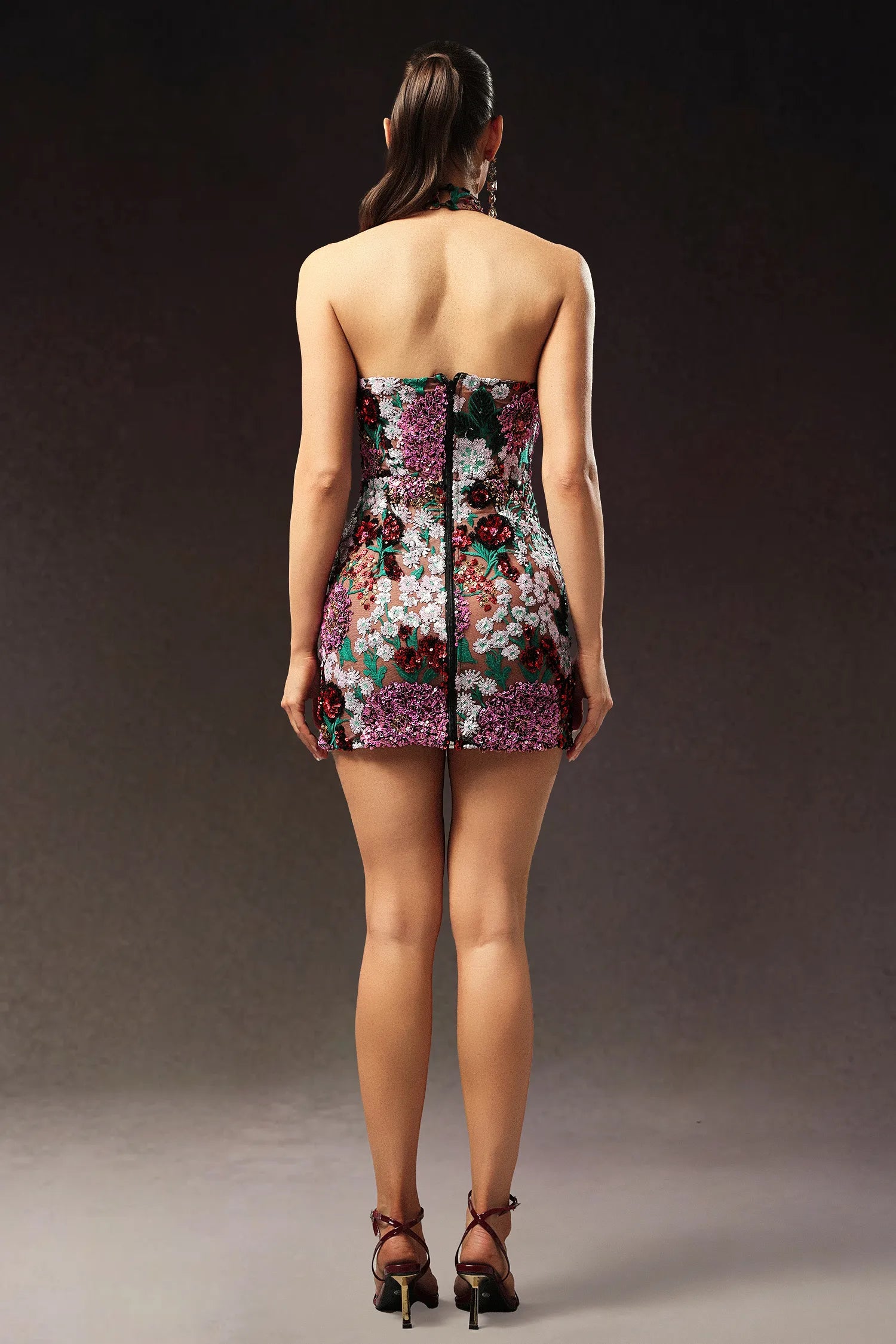 LLstyle Floral Embellished Halter Mini Dress