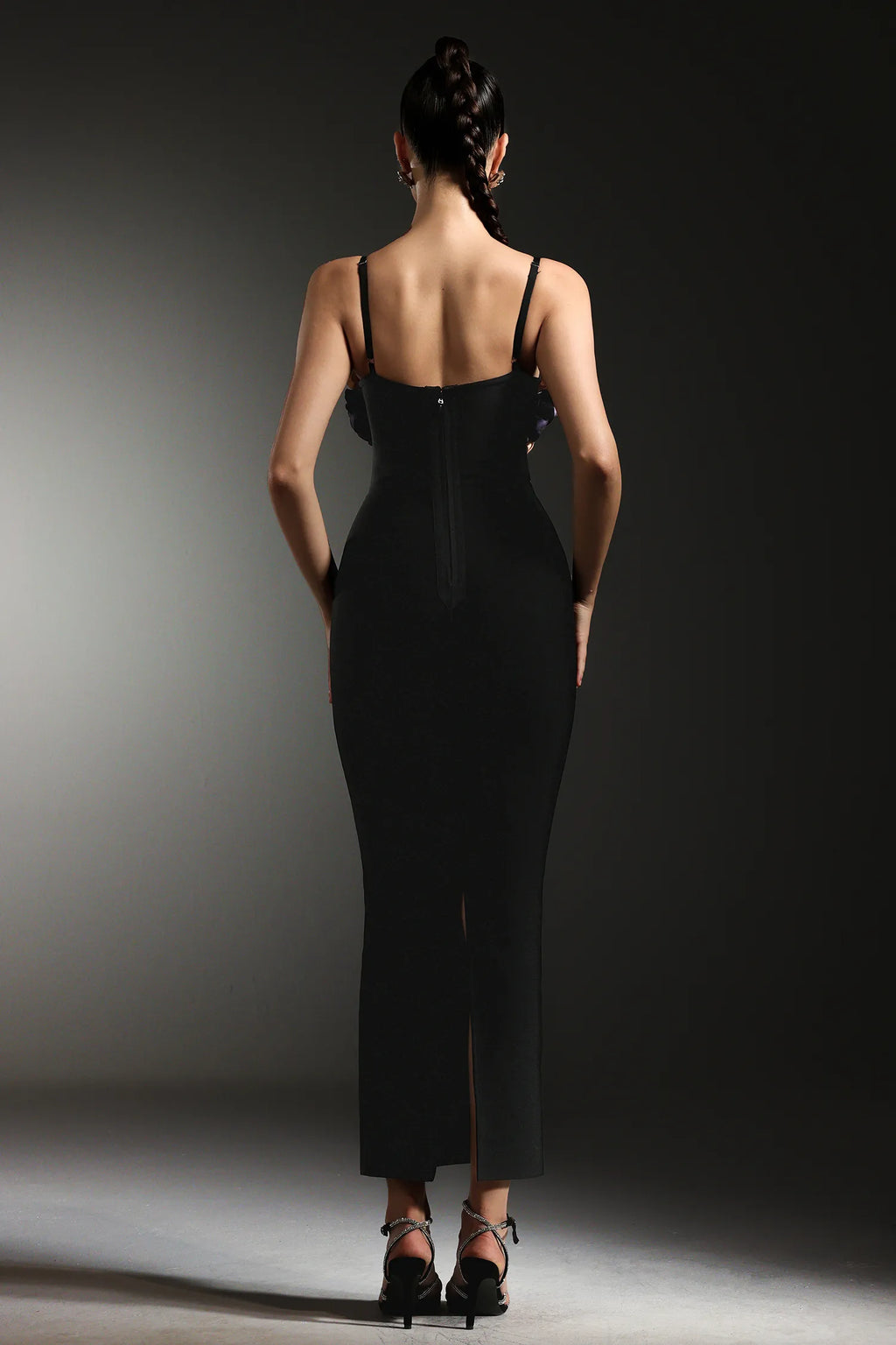 LLstyle Floral Elegance Black Bodycon Gown