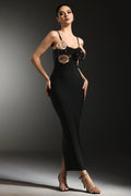 LLstyle Floral Elegance Black Bodycon Gown