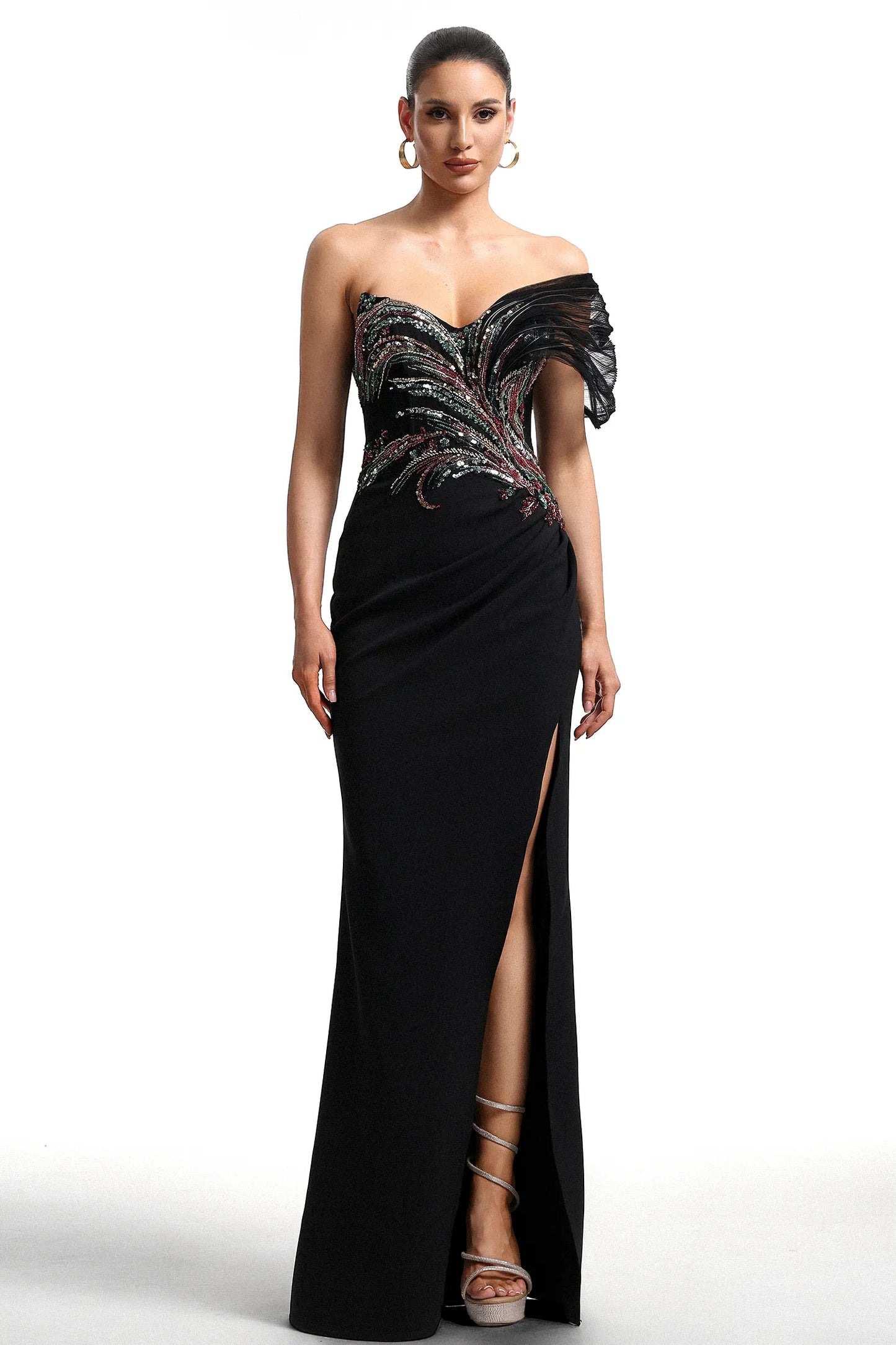 LLstyle Elegant Off-Shoulder Beaded Gown
