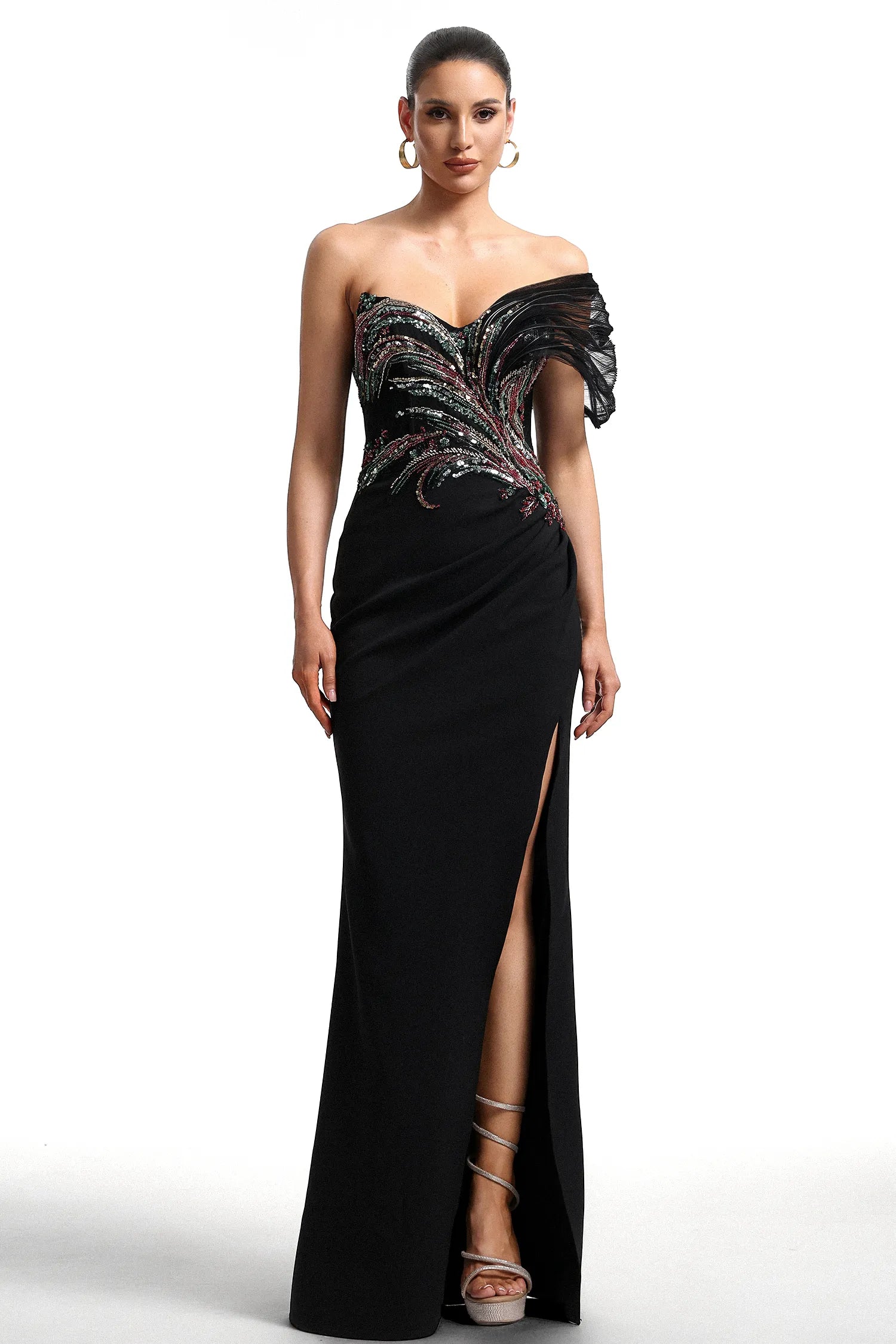 LLstyle Elegant Off-Shoulder Beaded Gown