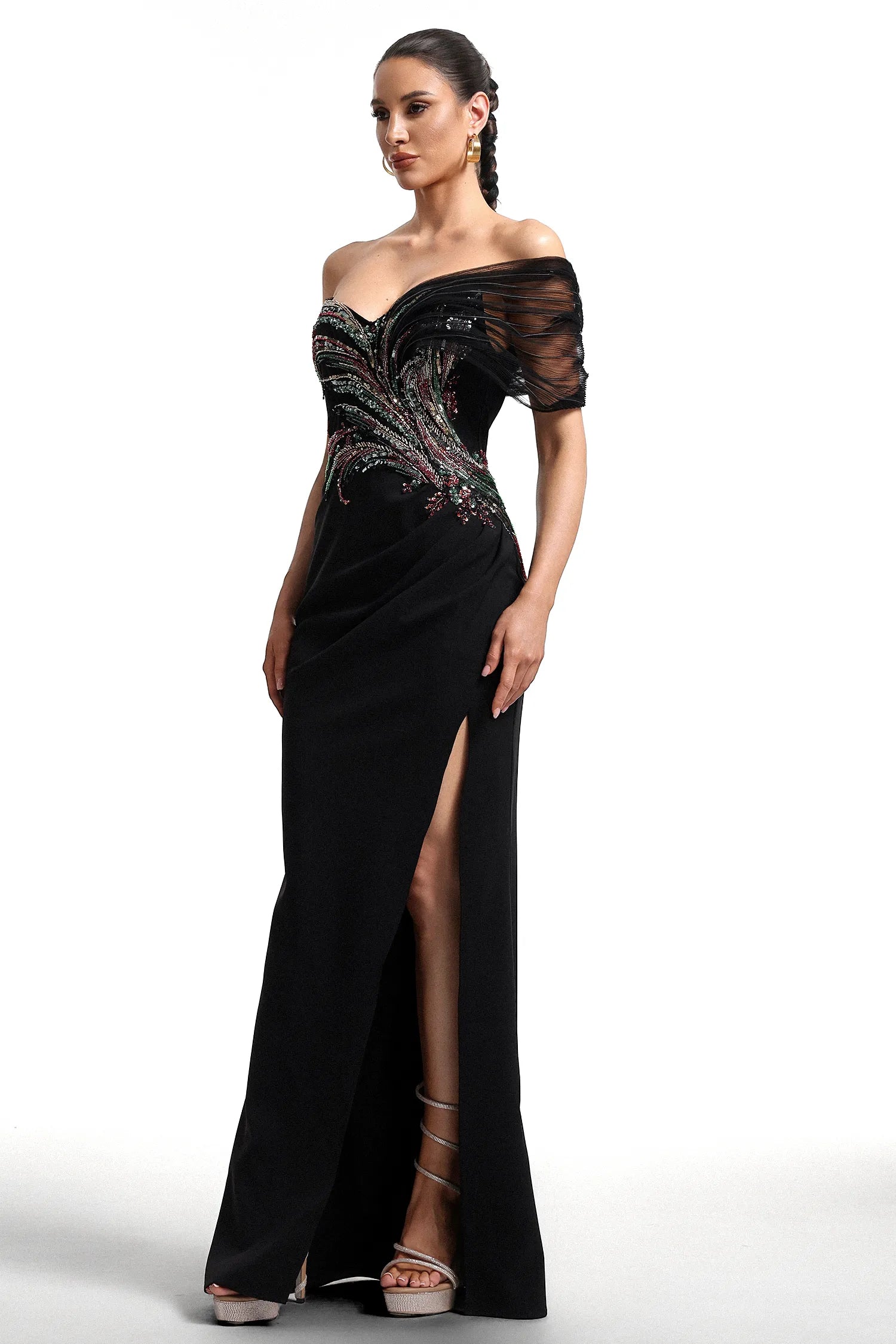 LLstyle Elegant Off-Shoulder Beaded Gown