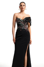 Nina Elegant Off-Shoulder Beaded Gown