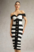 Amaya Off-Shoulder Black White Dress