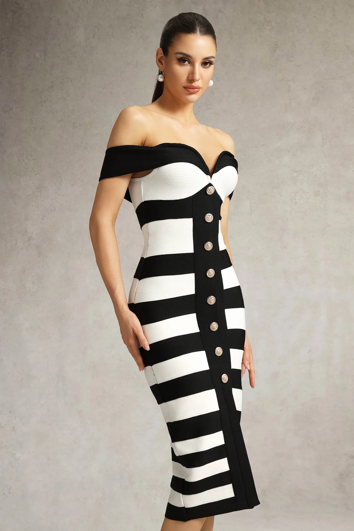 LLstyle Off-Shoulder Black &amp; White Statement Bodycon Dress