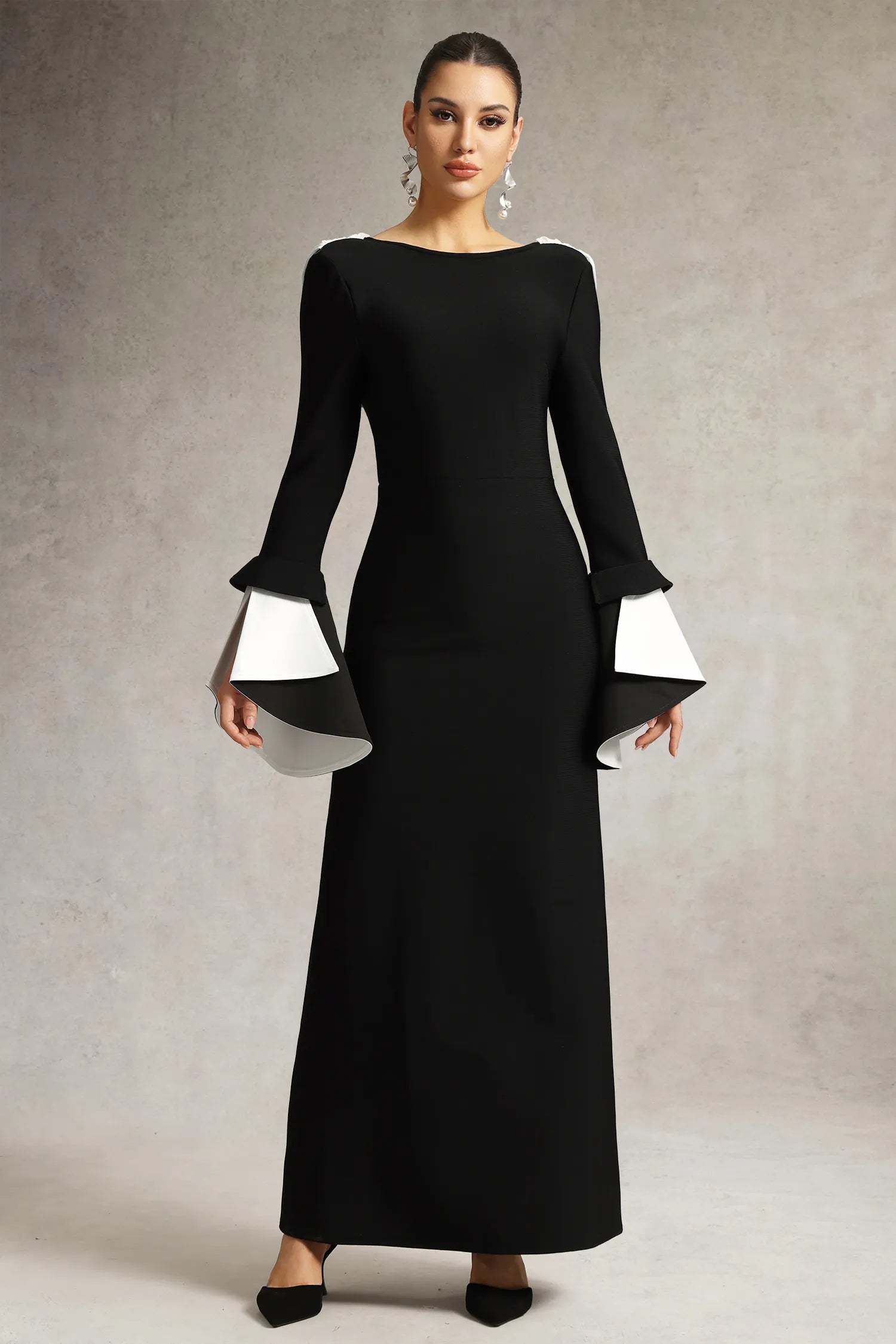 LLstyle Sexy Backless Bell Sleeve Long Bandage Dress