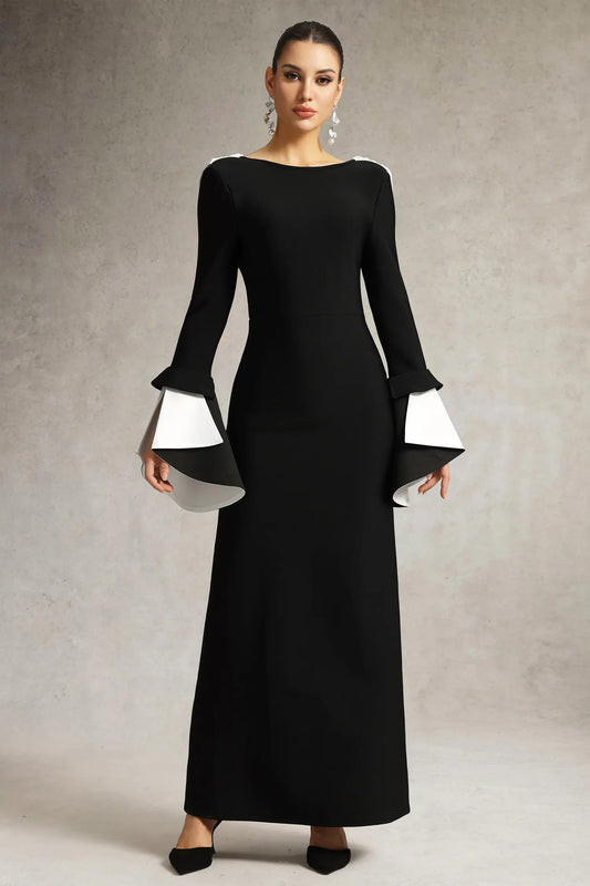 LLstyle Sexy Backless Bell Sleeve Long Bandage Dress