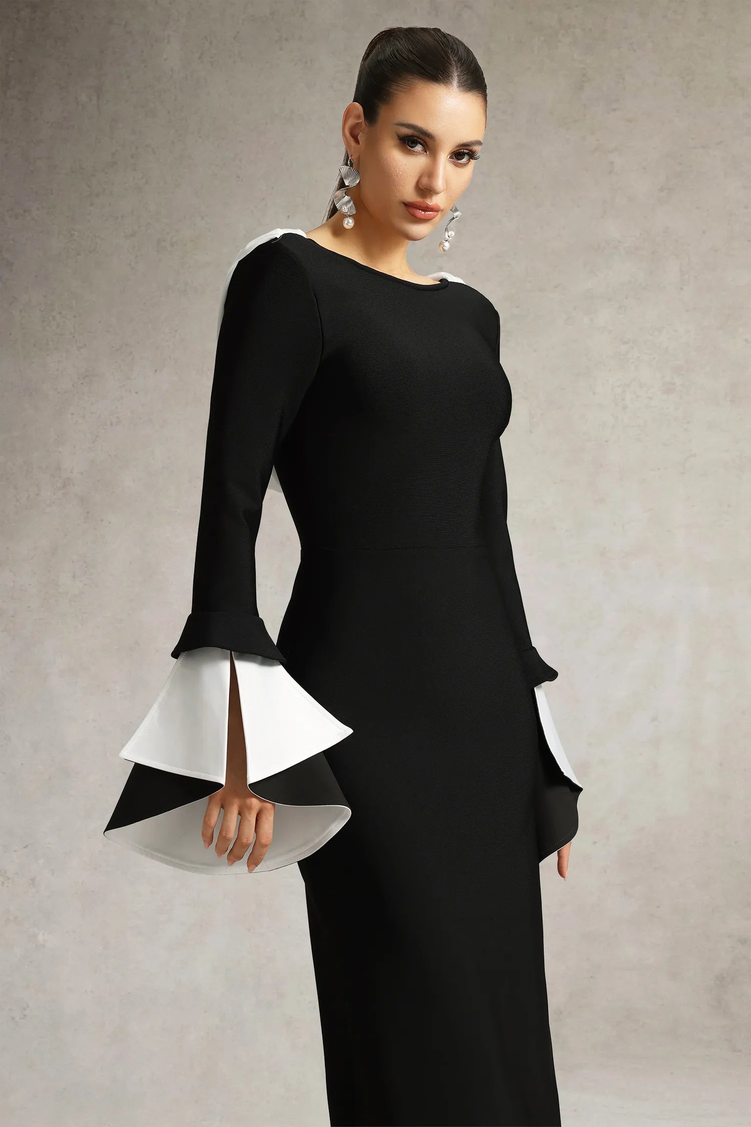 LLstyle Sexy Backless Bell Sleeve Long Bandage Dress