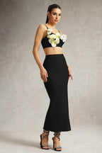 Honey Floral Appliqué Two-Piece Midi Set