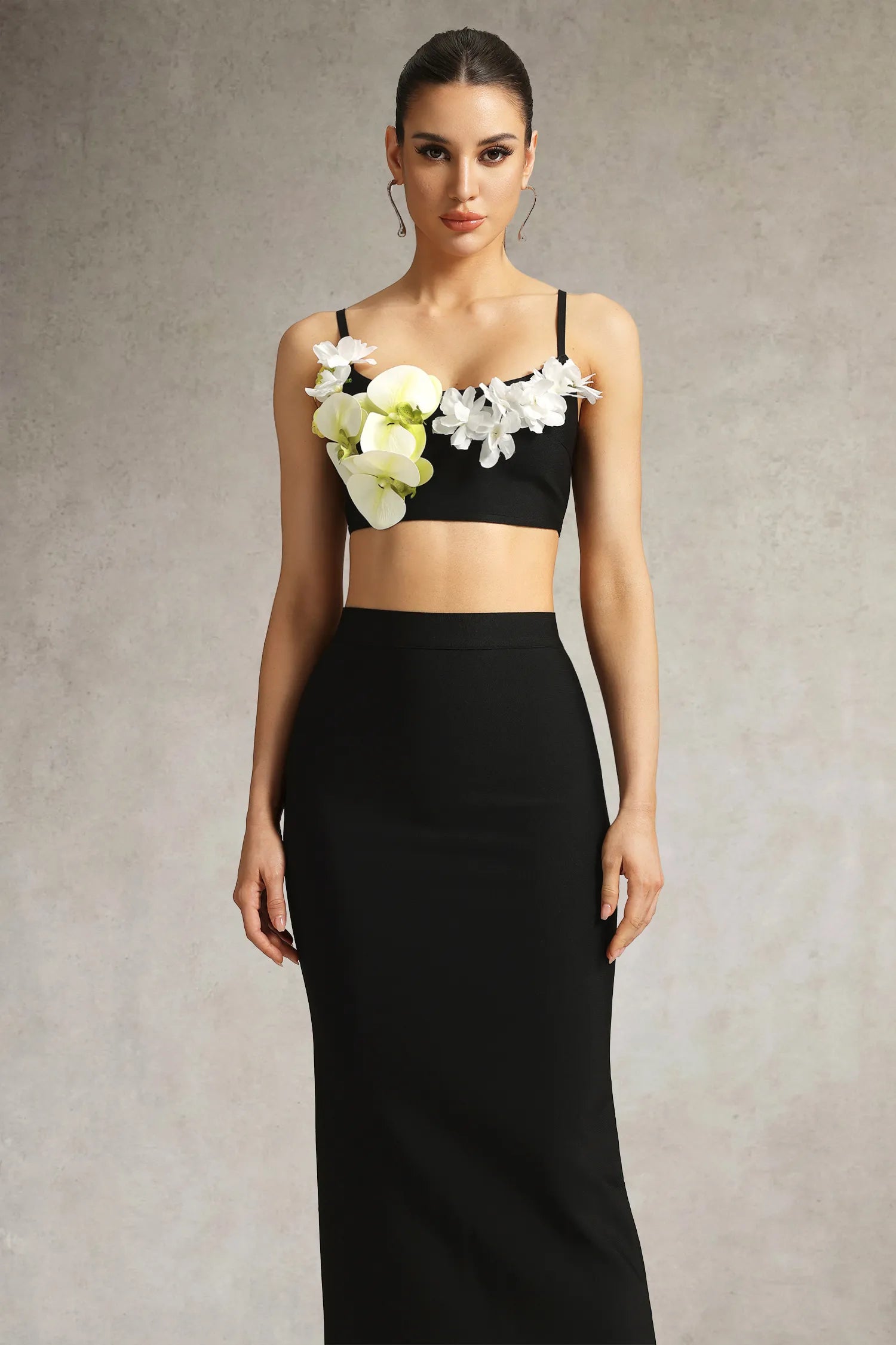 LLstyle Floral Appliqué Two-Piece Midi Set