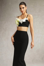 Honey Floral Appliqué Two-Piece Midi Set