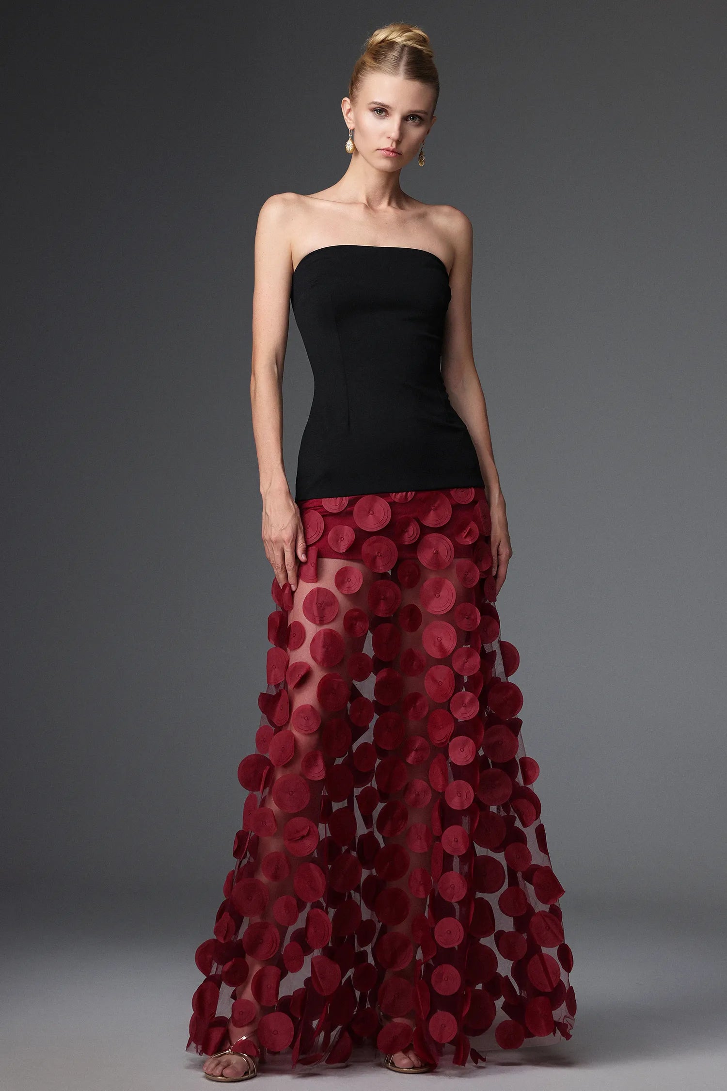 LLstyle Elegant Two-Tone Circle Appliqué Gown