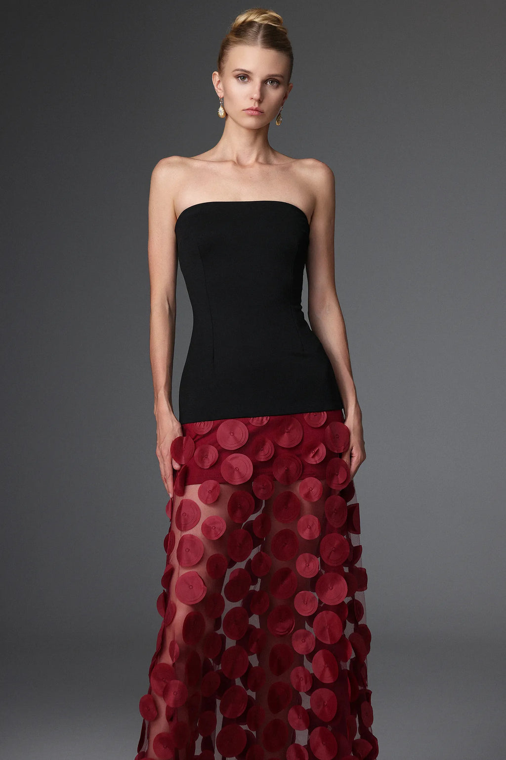 LLstyle Elegant Two-Tone Circle Appliqué Gown