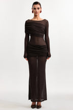 Henley Sheer Ruched Mesh Maxi Dress
