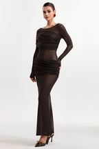 Henley Sheer Ruched Mesh Maxi Dress