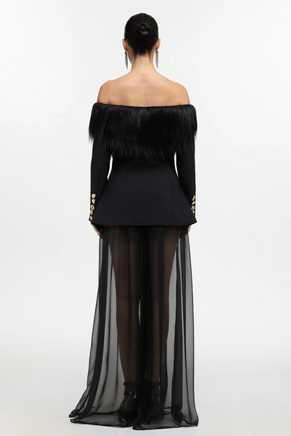 LLstyle Midnight Elegance Sheer Blazer Gown