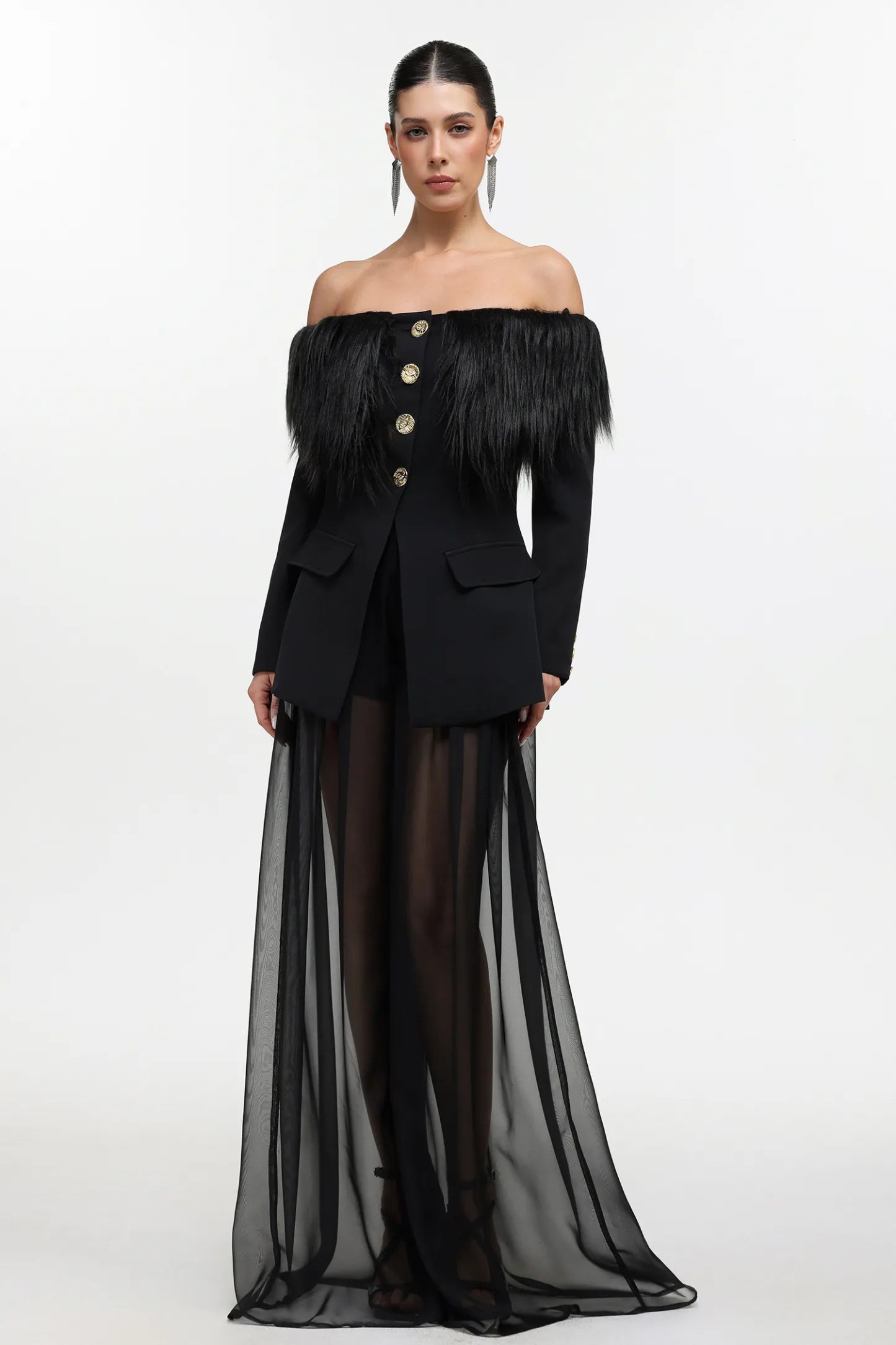 LLstyle Midnight Elegance Sheer Blazer Gown