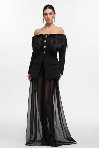 LLstyle Midnight Elegance Sheer Blazer Gown