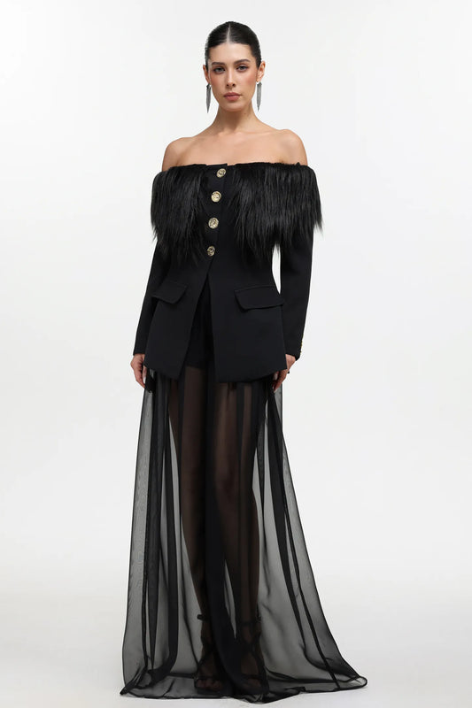 LLstyle Midnight Elegance Sheer Blazer Gown