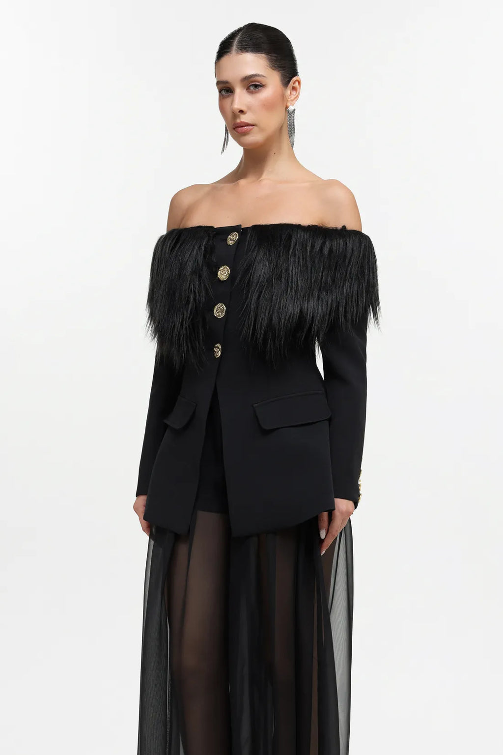 SZA Midnight Elegance Sheer Blazer Gown