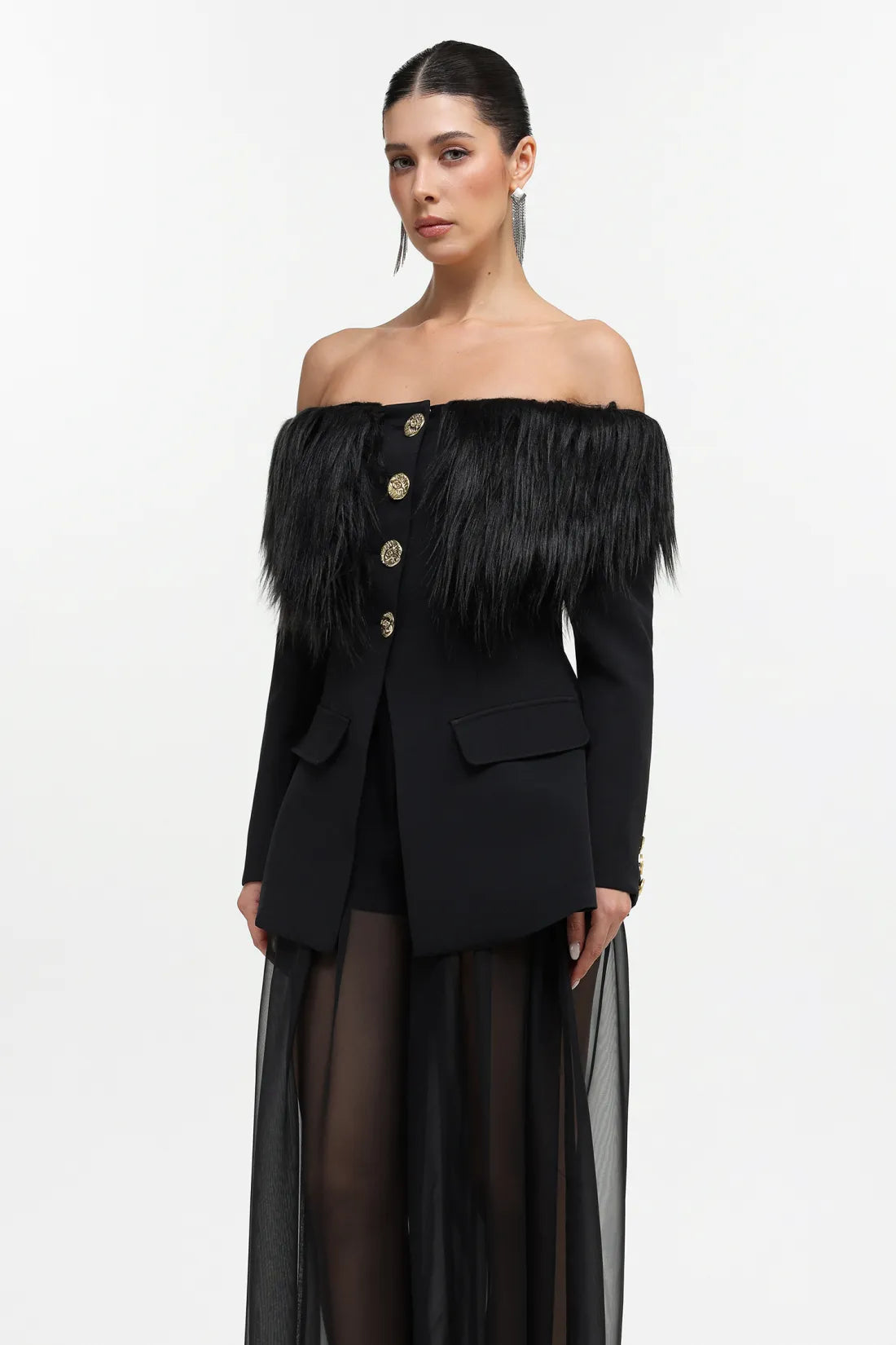 LLstyle Midnight Elegance Sheer Blazer Gown