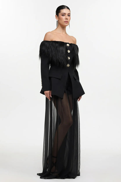 LLstyle Midnight Elegance Sheer Blazer Gown