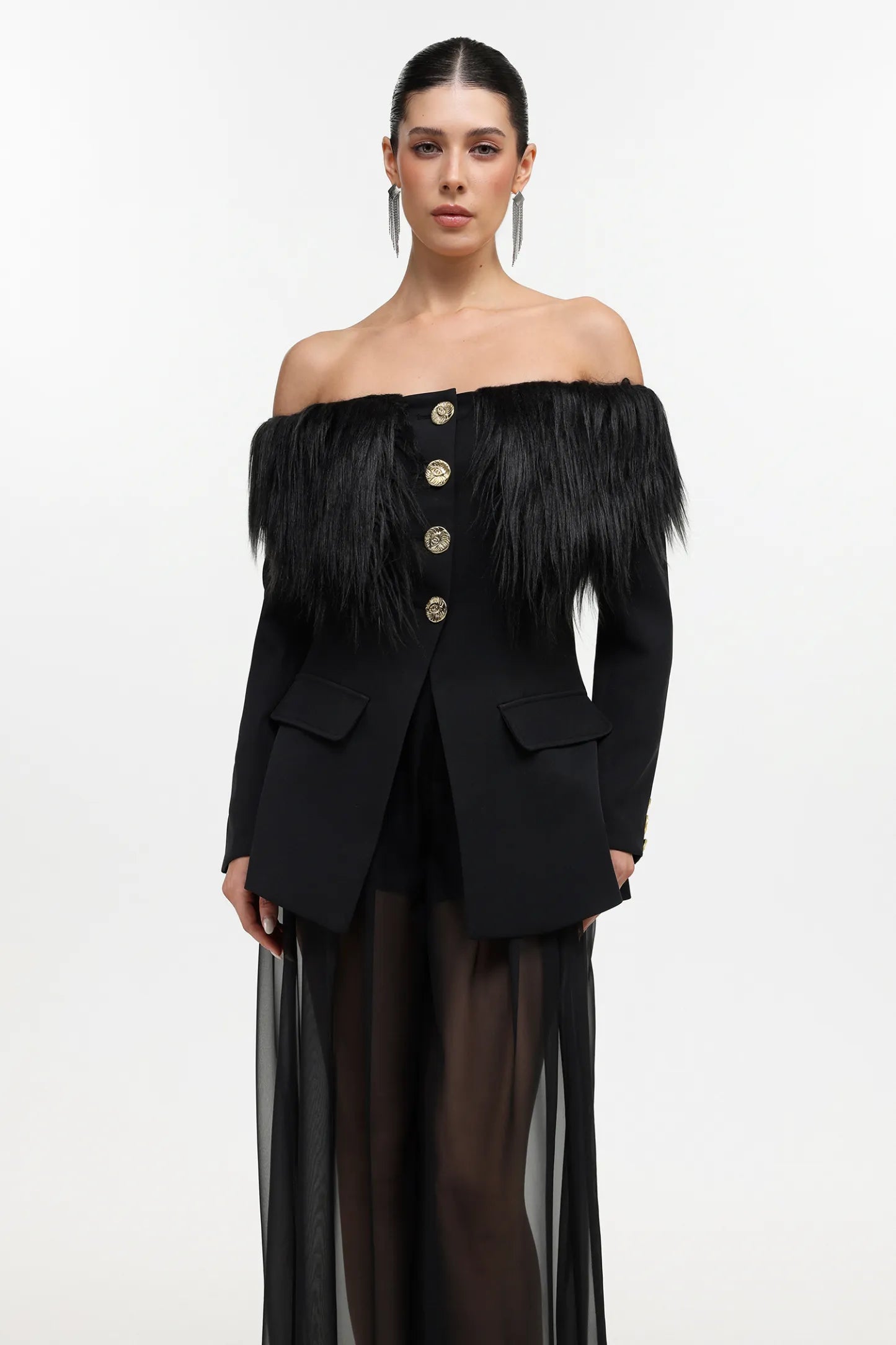 LLstyle Midnight Elegance Sheer Blazer Gown