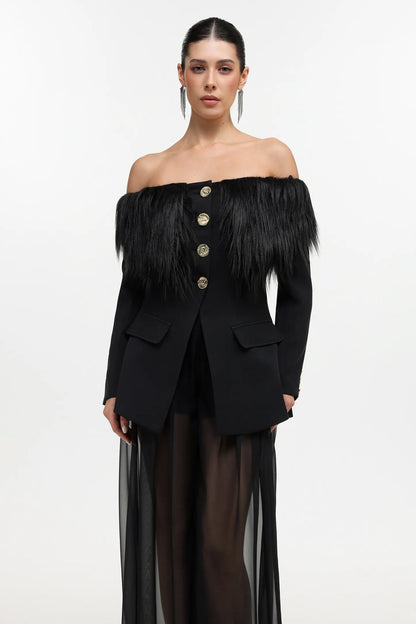 LLstyle Midnight Elegance Sheer Blazer Gown