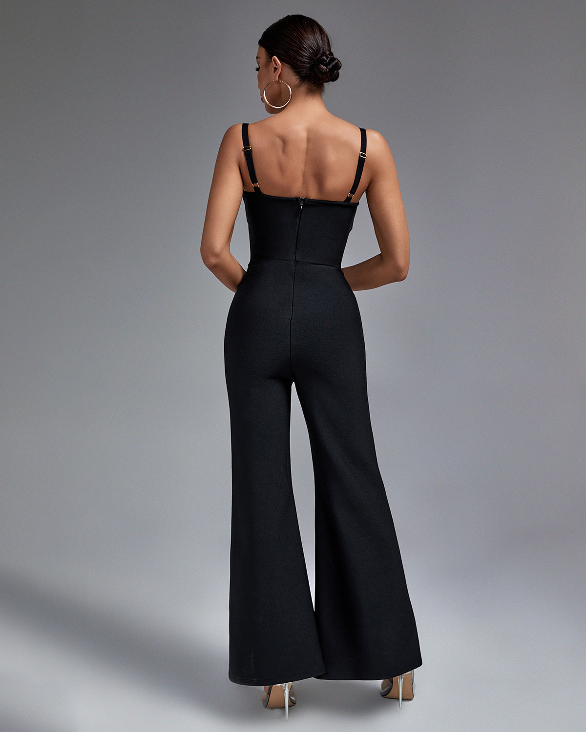 LLstyle Black Gold-Detail Flare-Leg Jumpsuit