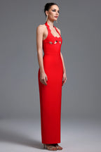 Layla Red Scalloped Halter Cut-Out Maxi Dress