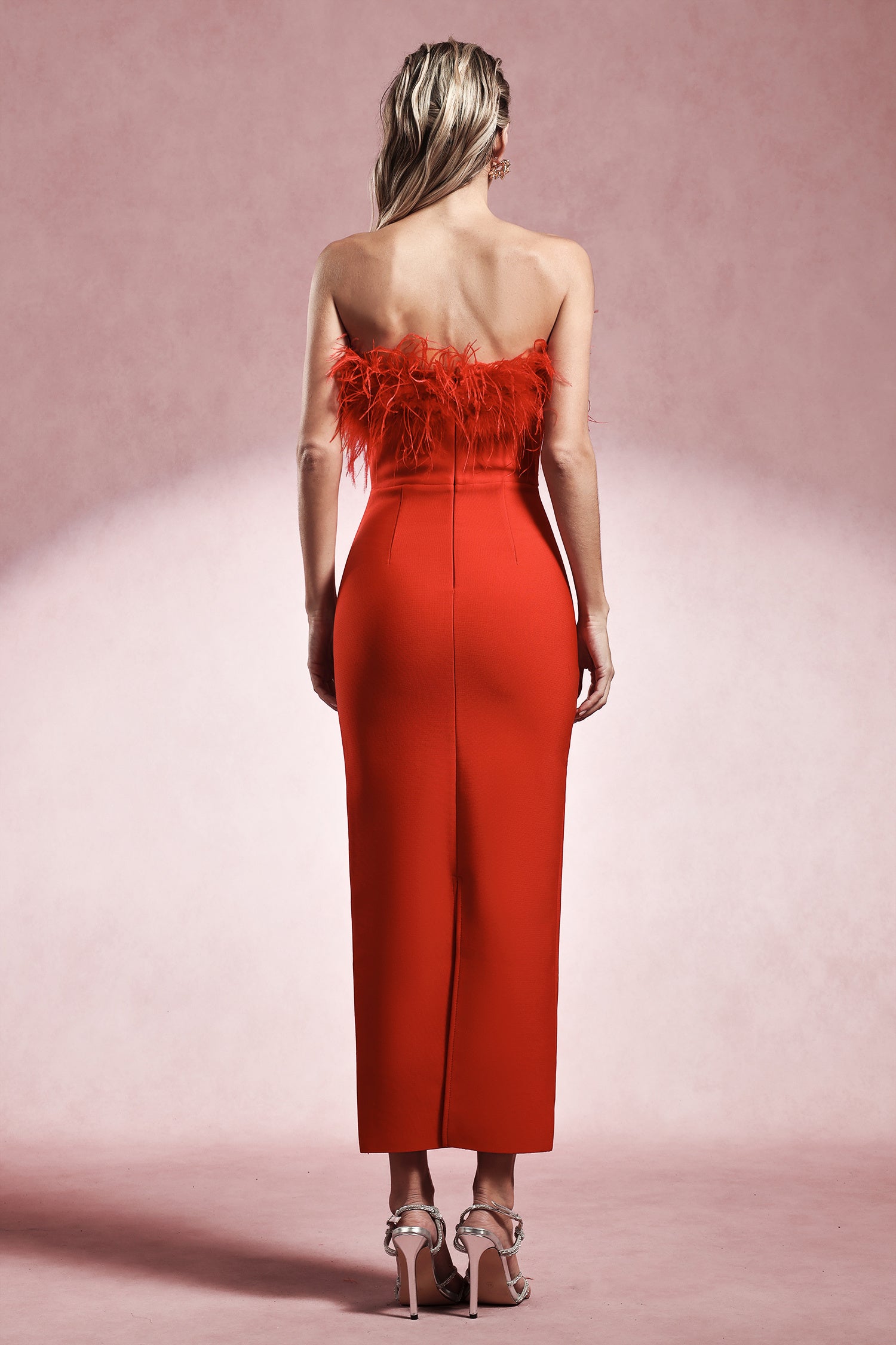 LLstyle Feather-Trim Strapless Midi Dress