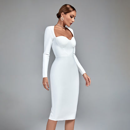 LLstyle White Sweetheart Bodycon Midi Dress