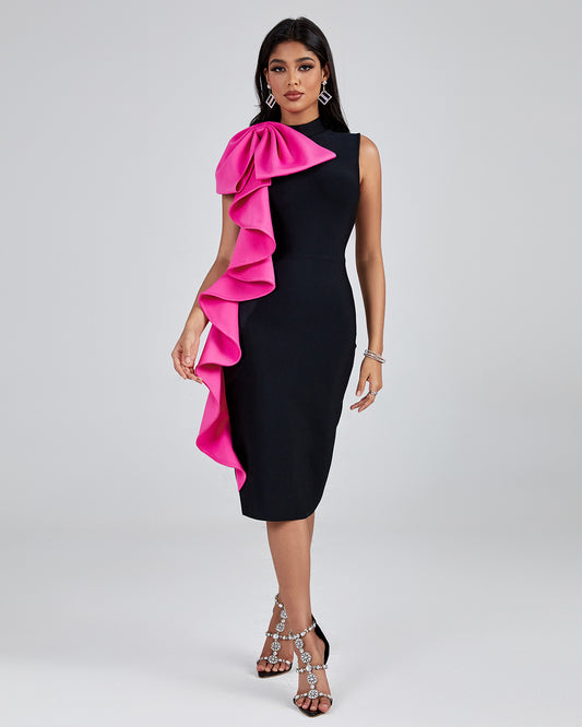 LLstyle Black Dress with Pink Statement Ruffle