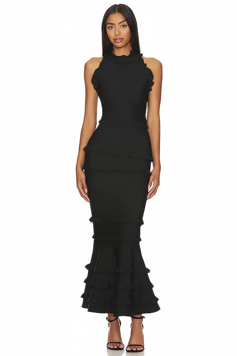 Capri Open-Back Ruffle Hem Maxi Dress
