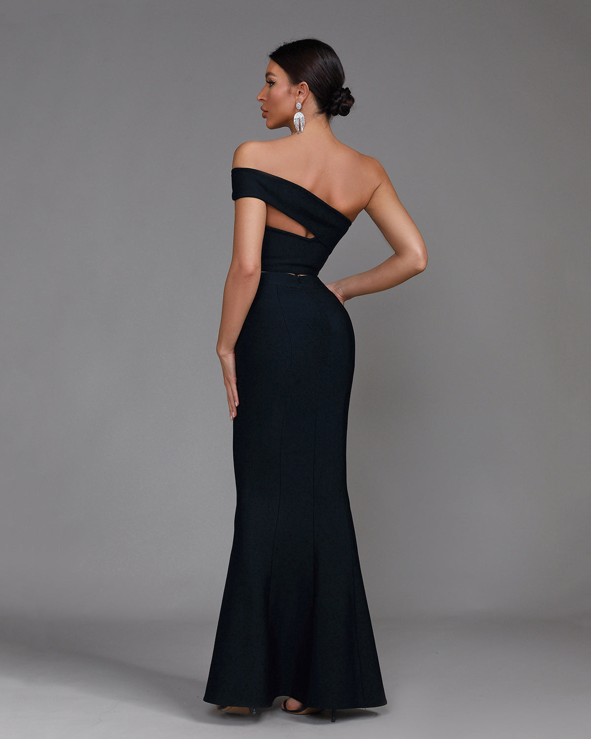 LLstyle Black Asymmetric Two-Piece Maxi Set