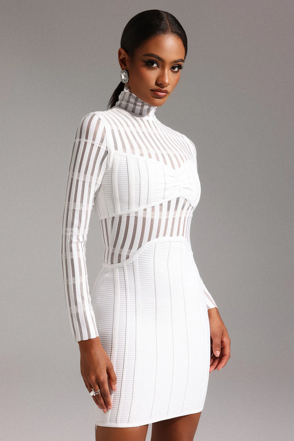 Llstyle Sheer Striped Bandage Mini Dress
