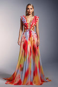 LLstyle Open-Back Floral Tie-Dye Maxi Gown