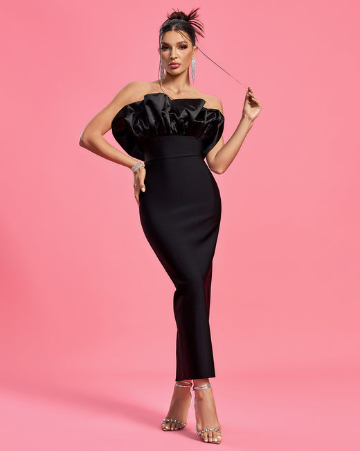 LLstyle Black Off-Shoulder Satin Bodycon Maxi Dress
