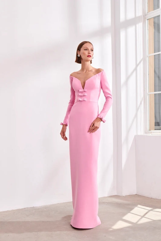 LLstyle Pink Off-Shoulder Long Sleeve Gown