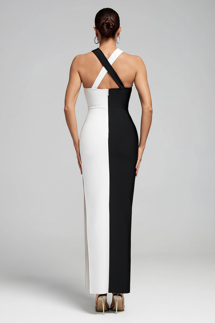 Carmenia Cross-Neck Contrast Dress