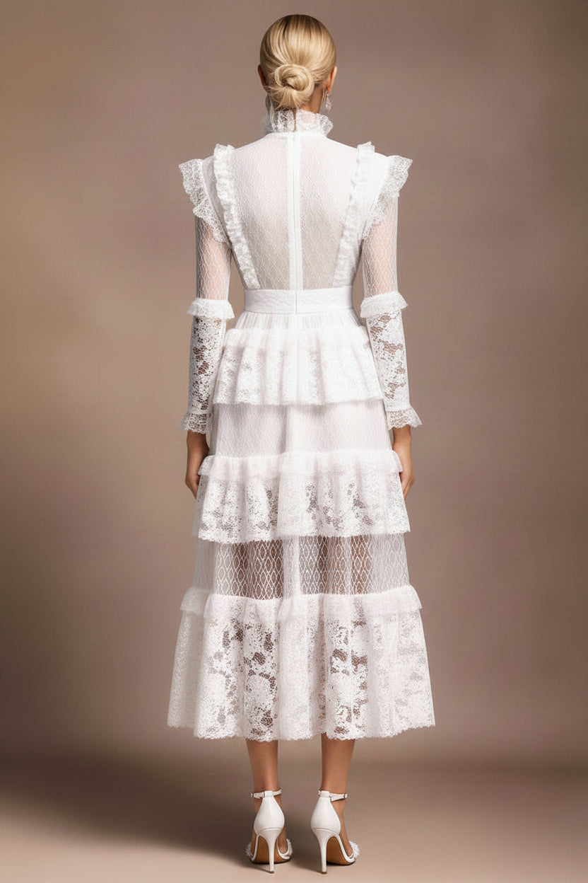 LLstyle Romantic Lace Tiered Midi Dress