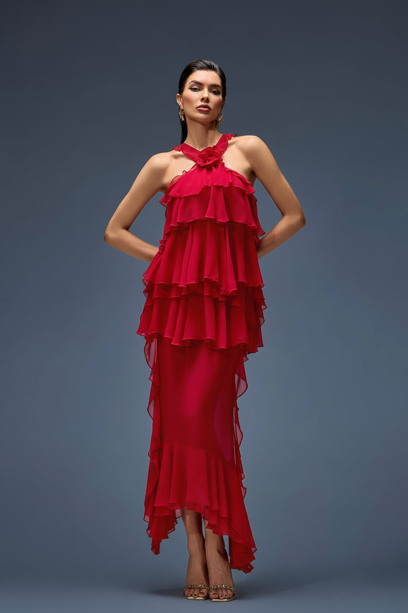 Scarlet Rose Ruffle Maxi Dress