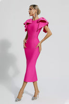 Lavinia Fuchsia Pearl Cape Sleeve Midi Dress