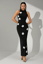 Floral Appliqué Cutout Maxi Dress