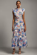 Flore Printed Lace Ruffle Midi Dress